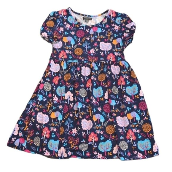 3/$20 Picapino Printed Midi Dress Short Sleeve Flared Girls Size 6 Pink Blue - Picture 1 of 11